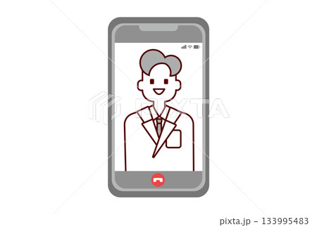 オンライン診療でスマホに映っている医師のイラスト 133995483