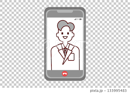 オンライン診療でスマホに映っている医師のイラスト 133995483