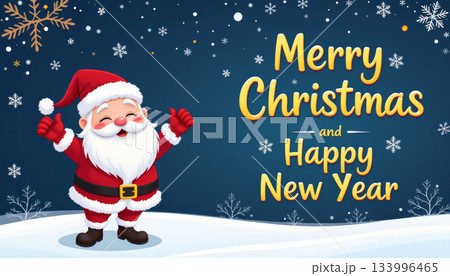 Santa Claus Christmas holiday winter snow festive greeting cheerful cartoon hat Merry Christmas and Happy New Year message snowy night sky with Santa Claus Christmas holiday winter snow festive greeting cheerful cartoon hat Merry Christmas and Happy New Year message snowy night sky with 133996465