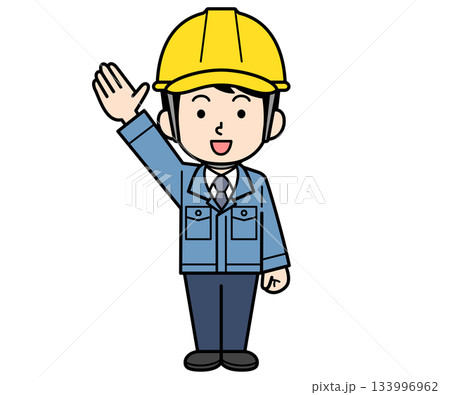 手を上げるヘルメットをかぶった現場監督の男性 133996962