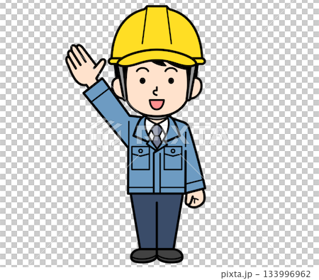 手を上げるヘルメットをかぶった現場監督の男性 133996962