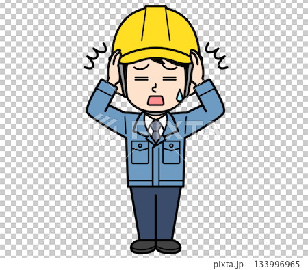 一名戴著頭盔的男性工地主管摀著頭 一名戴著頭盔的男性工地主管摀著頭 133996965