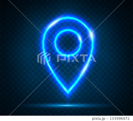 The neon card icon. A glowing neon marker with a contour pointer map pin. 133996972