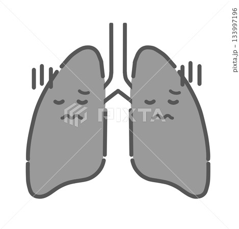ストレスや病気で不調な肺のキャラクターイラスト(咳・呼吸困難) ストレスや病気で不調な肺のキャラクターイラスト(咳・呼吸困難) 133997196