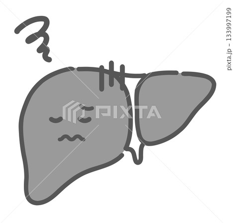 ストレスや病気で不調な肝臓のキャラクターイラスト（肝炎・脂肪肝） 133997199