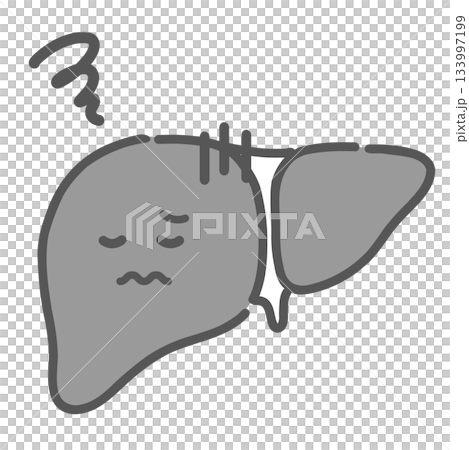 ストレスや病気で不調な肝臓のキャラクターイラスト（肝炎・脂肪肝） 133997199