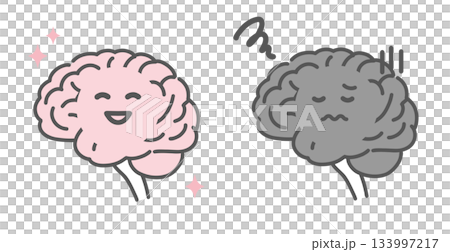 健康な脳と不調な脳の比較イラスト（キャラクター・メンタルヘルス） 133997217