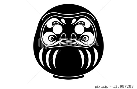 縁起物の達磨・白黒イラストアイコン素材 133997295