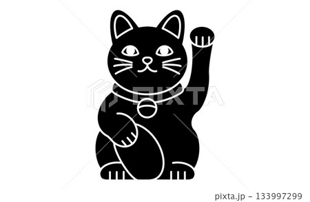 招き猫の線画イラスト・シンプルな和風アイコンイラスト素材 133997299