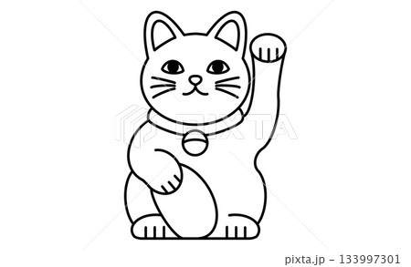 招き猫の線画イラスト・シンプルな和風アイコンイラスト素材 133997301