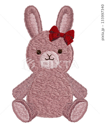 【リボンのうさぎのぬいぐるみ】手刺繍イラスト素材 133997340