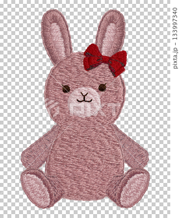 【リボンのうさぎのぬいぐるみ】手刺繍イラスト素材 133997340
