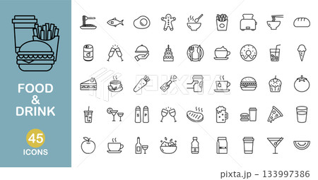 色んな食べ物と飲み物のアイコンセット 133997386