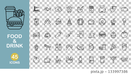 色んな食べ物と飲み物のアイコンセット 133997386