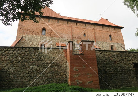 ルコス湖に浮かぶ修復中のトゥラカイ城 133997747