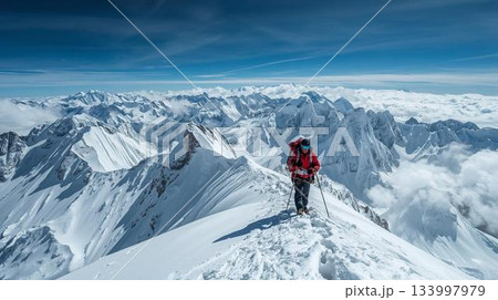 雪山を登る登山者 133997979