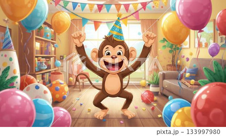 ホームパーティーを楽しむ猿 133997980