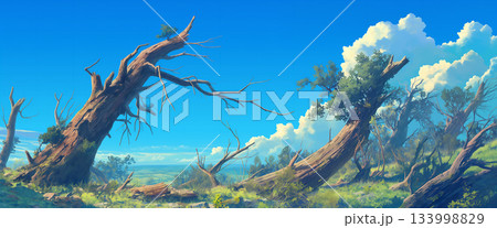 夏の青空と朽木、アニメ風 133998829