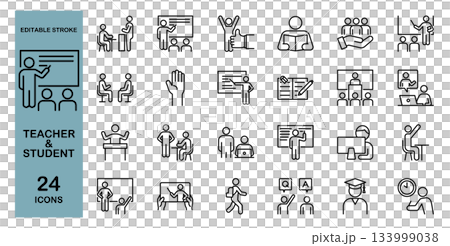 先生と生徒　学校教育　ラインアイコンセット 133999038