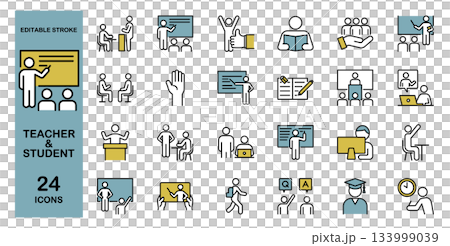 Teacher and student school education line icon set color Teacher and student school education line icon set color 133999039