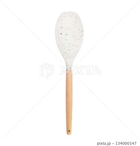 Silicone white kitchen spatula with wooden handle isolated on white background 134000147