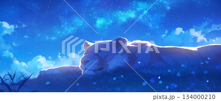 星空とメスライオン、アニメ風 星空とメスライオン、アニメ風 134000210