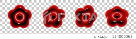 一套飽滿、光澤亮麗的3D花朵圖示。血紅色裝飾素材。 一套飽滿、光澤亮麗的3D花朵圖示。血紅色裝飾素材。 134000368