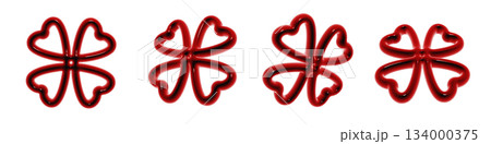 クローバーのフレームのぷっくりした光沢のある3Dアイコンセット。血のような赤のデコレーション素材 134000375