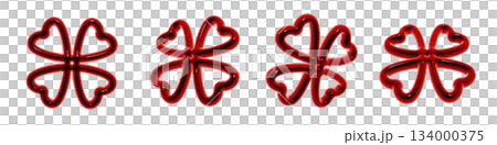 クローバーのフレームのぷっくりした光沢のある3Dアイコンセット。血のような赤のデコレーション素材 134000375