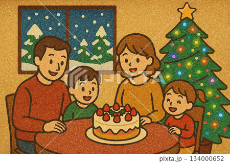 クリスマス　家族団欒　イメージ　砂絵風 134000652