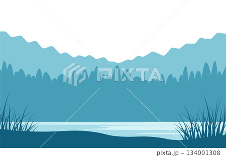 水辺と湿地帯のフラットデザイン背景イラスト 水辺と湿地帯のフラットデザイン背景イラスト 134001308