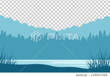 水辺と湿地帯のフラットデザイン背景イラスト 水辺と湿地帯のフラットデザイン背景イラスト 134001308