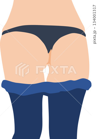 ジーンズを脱いでいる女性の足のイラスト	 134001317