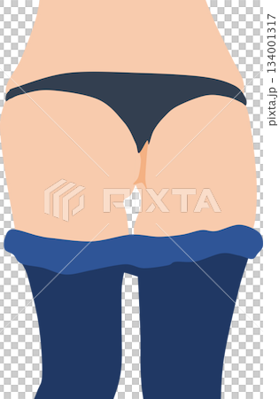 ジーンズを脱いでいる女性の足のイラスト	 134001317