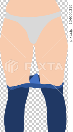 ジーンズを脱いでいる女性の足のイラスト	 134001319