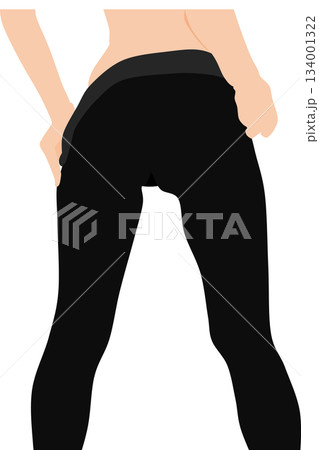 ジーンズを脱いでいる女性の足のイラスト	 134001322