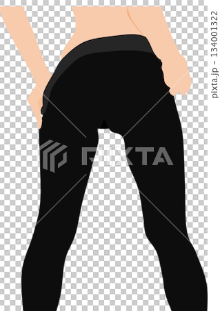 ジーンズを脱いでいる女性の足のイラスト	 134001322