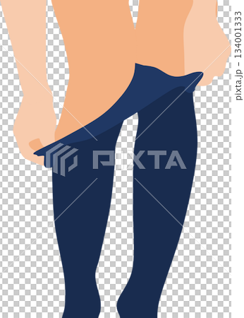 ジーンズを脱いでいる女性の足のイラスト	 134001333