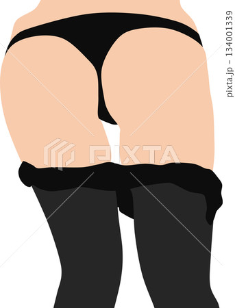 ジーンズを脱いでいる女性の足のイラスト	 134001339