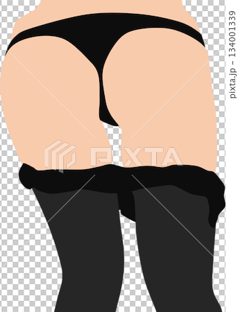 ジーンズを脱いでいる女性の足のイラスト	 134001339