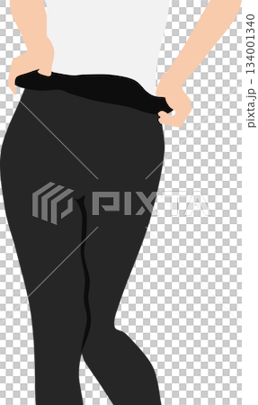 ジーンズを脱いでいる女性の足のイラスト	 134001340
