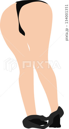 ジーンズを脱いでいる女性の足のイラスト	 134001351