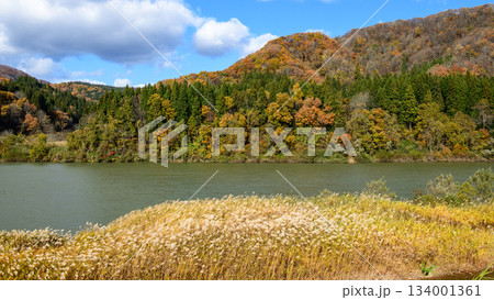 晩秋の最上川　山形県 134001361