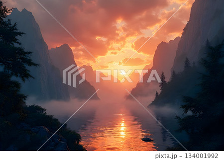 sunrise over the mountains 134001992