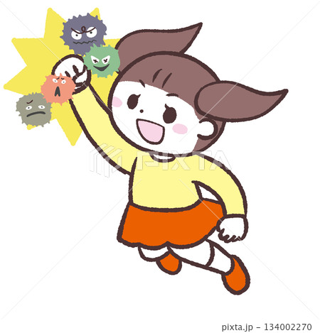 ウィルスをやっつける女の子のイラスト ウィルスをやっつける女の子のイラスト 134002270