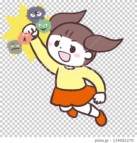 Illustration of a girl defeating a virus Illustration of a girl defeating a virus 134002270