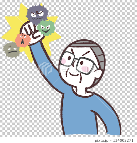 Illustration of a senior man fighting a virus Illustration of a senior man fighting a virus 134002271