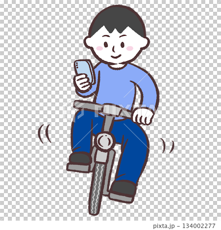Illustration of a man riding a bicycle while looking at his smartphone Illustration of a man riding a bicycle while looking at his smartphone 134002277