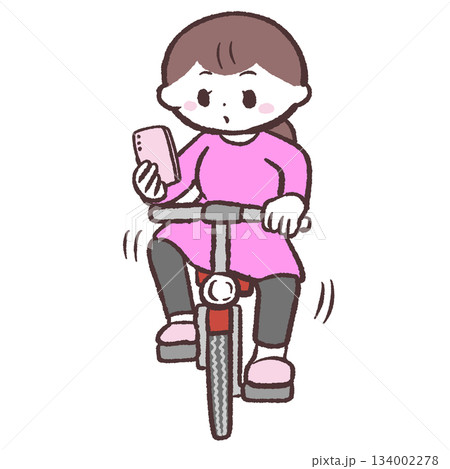 スマホ見ながら自転車に乗る女性のイラスト 134002278