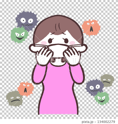 Illustration of a woman wearing a mask afraid of viruses Illustration of a woman wearing a mask afraid of viruses 134002279